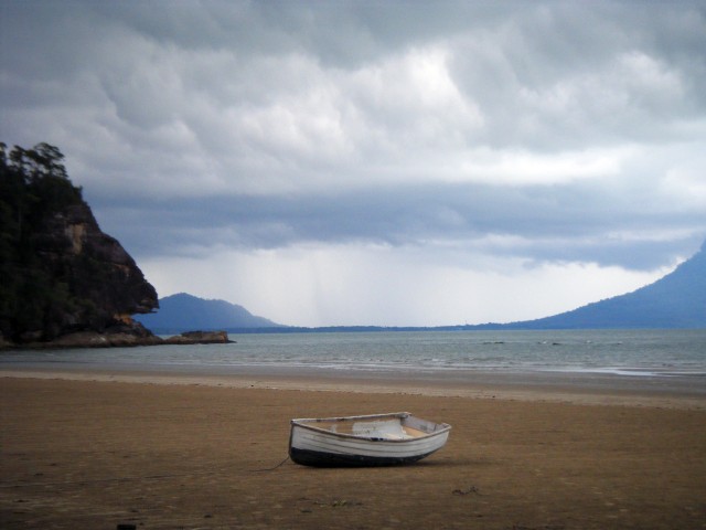 dinghy on Bako beach by Sara
