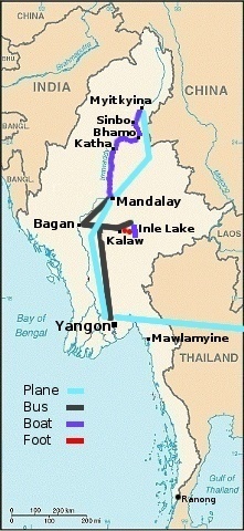 Map of Burma showing our route